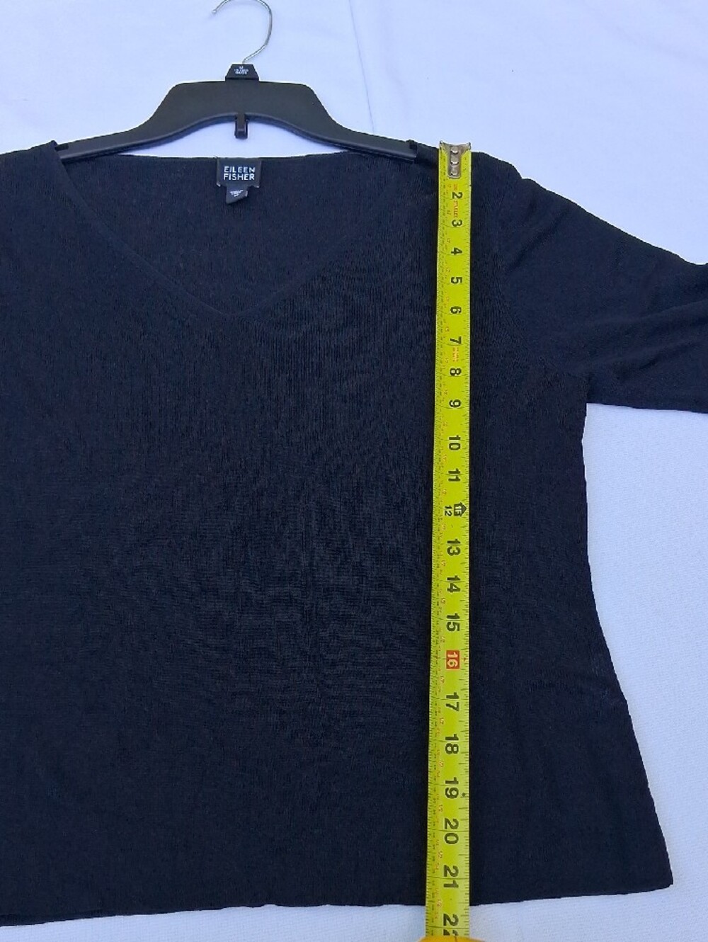 Eileen Fisher Black V-Neck Long Sleeve Lightweight Top - Picture 8 of 10